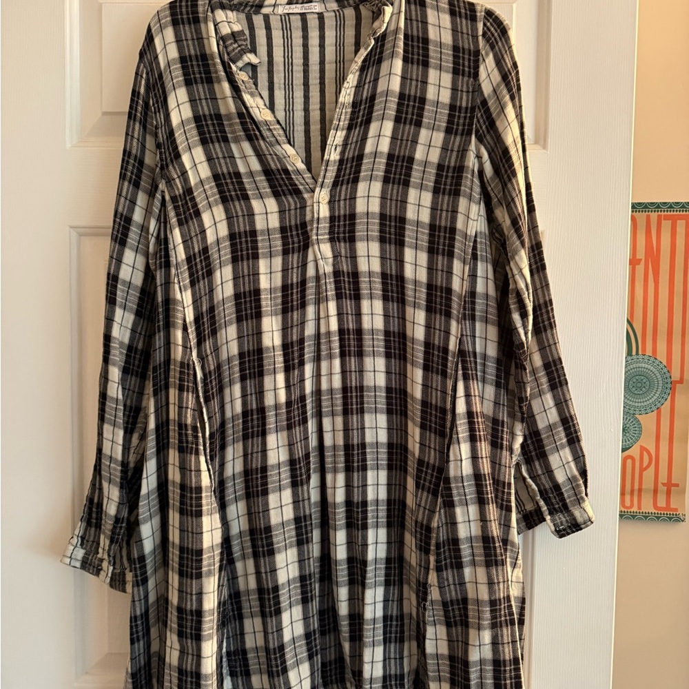 Free People Black and White Plaid Long Sleeve Dress
